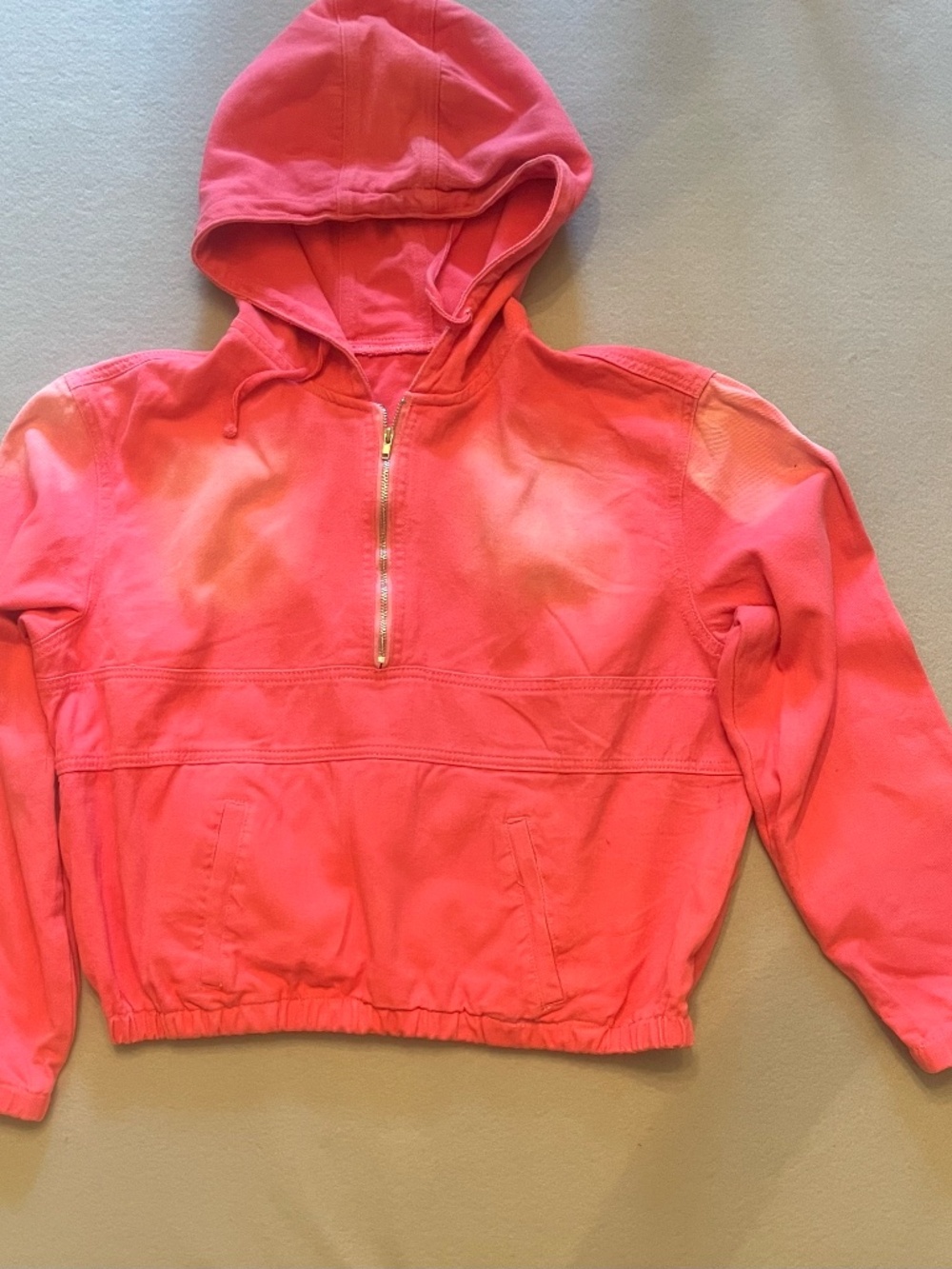 JEANS Pink Distressed Denim Long Sleeve Hoodie - Size Large
